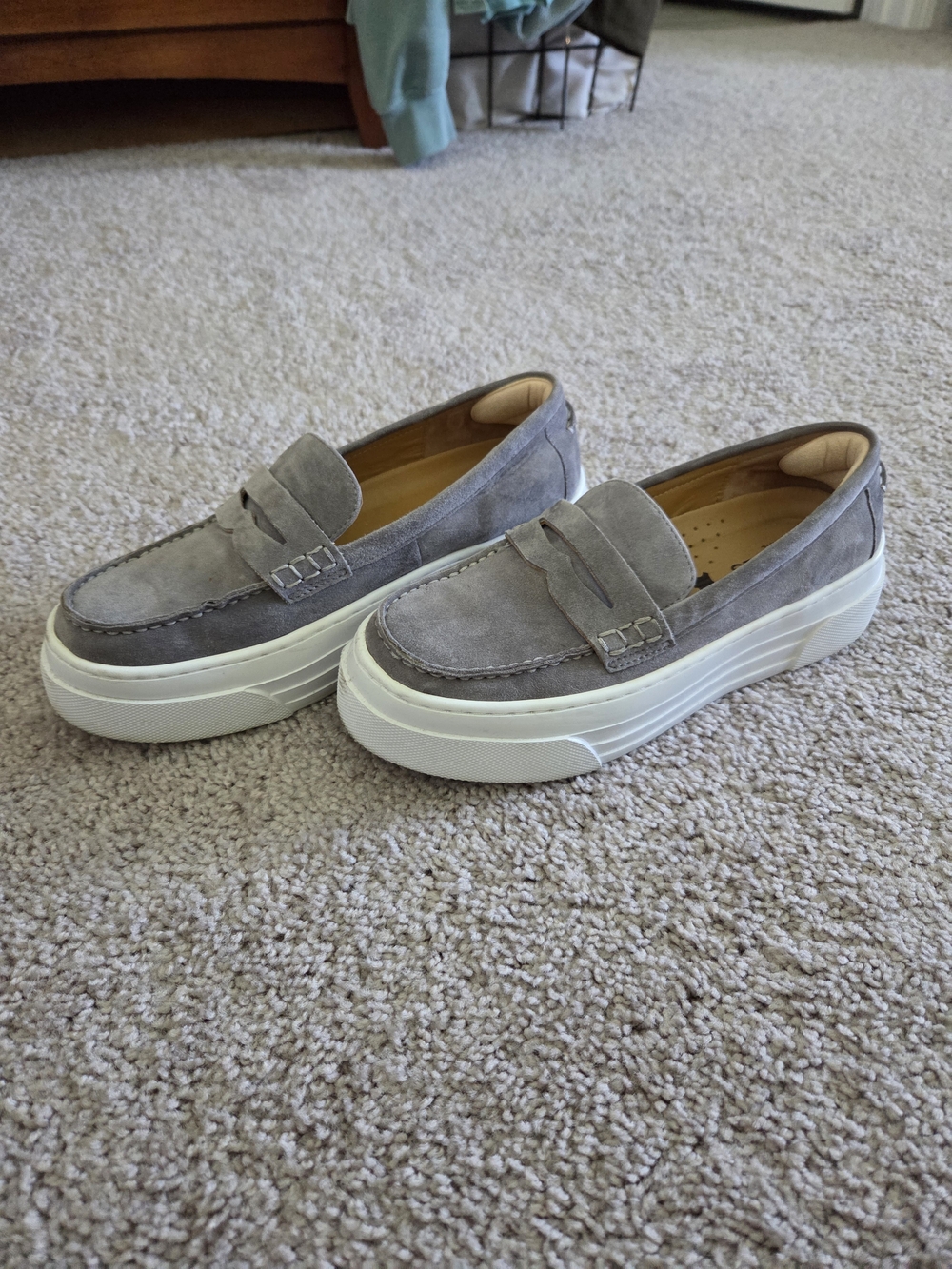 Gray Suede Platform Loafers